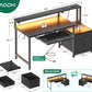 48-Inch Gaming Desk with Power Outlets & LED Light, Reversible PC Desk with Fabric Drawer and File Cabinet, Computer Desk with Keyboard Tray, Table with Full Monitor Riser and PC Stand, Black-2
