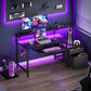 48-Inch Gaming Desk with Power Outlets & LED Light, Reversible PC Desk with Fabric Drawer and File Cabinet, Computer Desk with Keyboard Tray, Table with Full Monitor Riser and PC Stand, Black-1