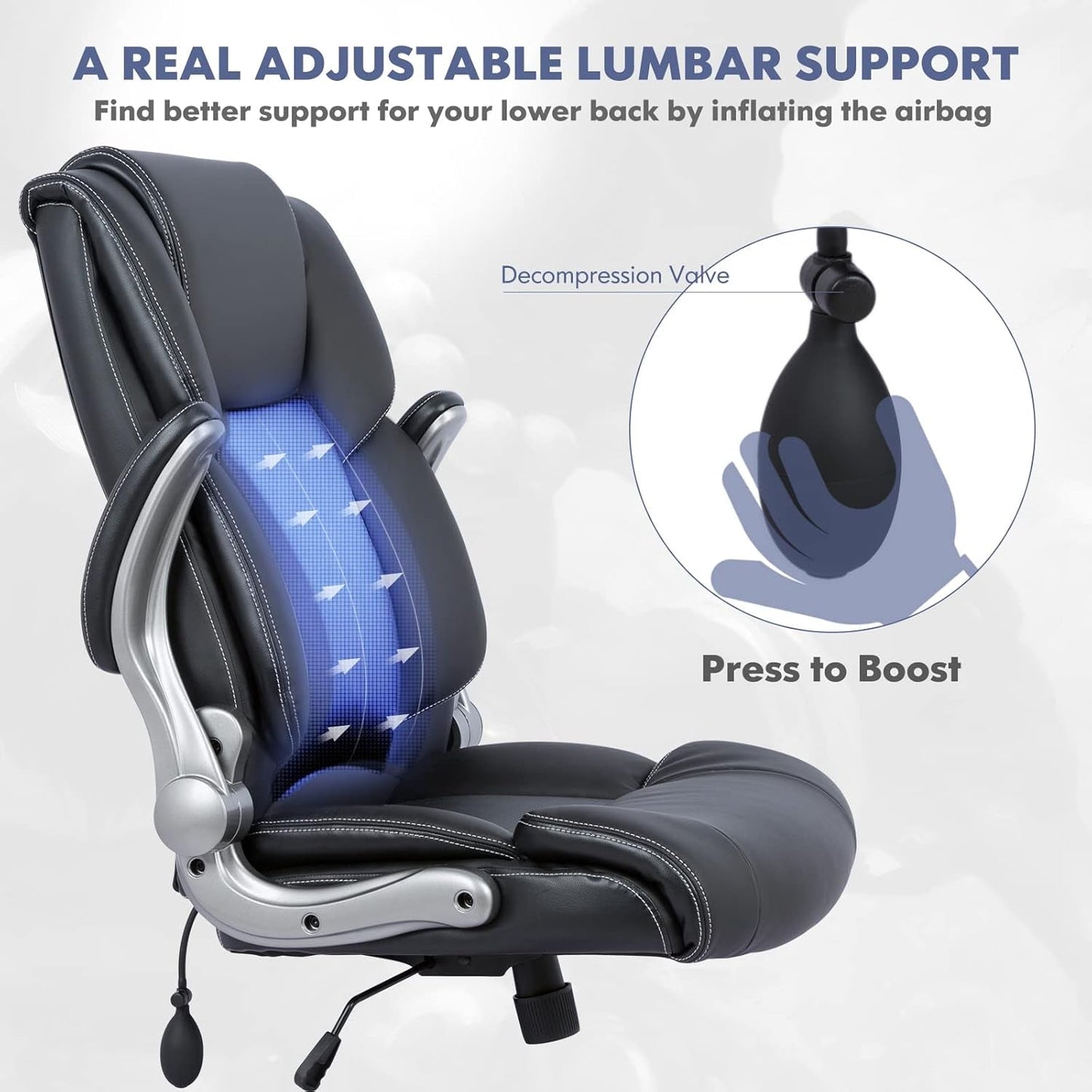 High Back Executive Office Chair- Ergonomic Home Computer Desk Leather