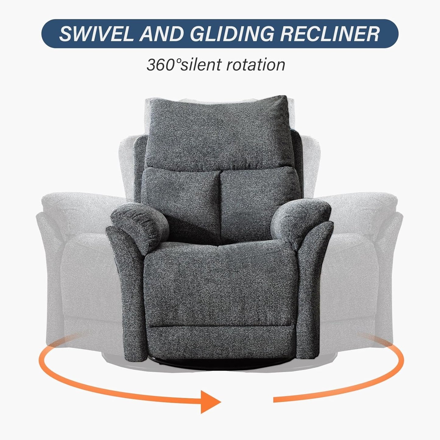 Swivel Rocker Recliner Chair Nursery, Manual Fabric Small Rocking