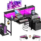 48-Inch Gaming Desk with Power Outlets & LED Light, Reversible PC Desk with Fabric Drawer and File Cabinet, Computer Desk with Keyboard Tray, Table with Full Monitor Riser and PC Stand, Black-0