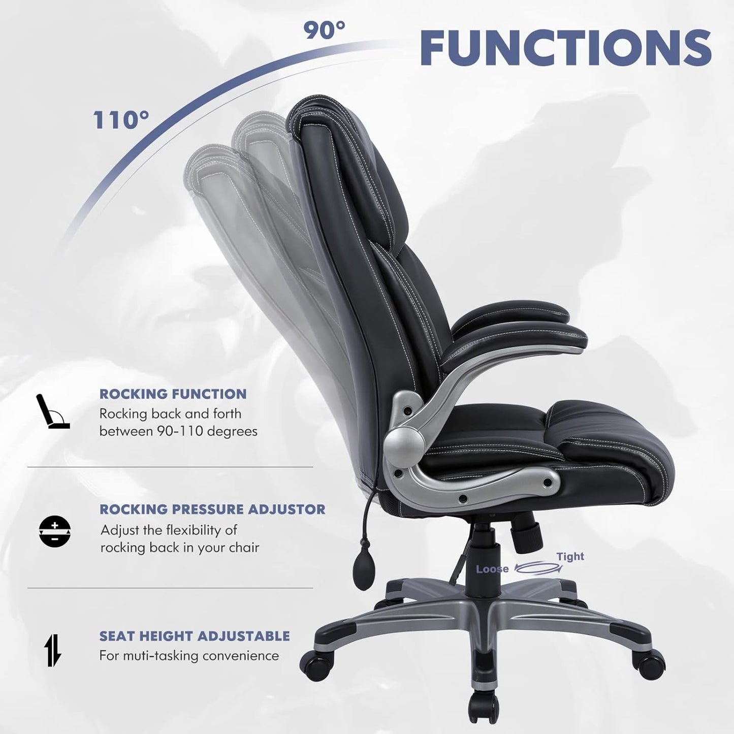 High Back Executive Office Chair- Ergonomic Home Computer Desk Leather